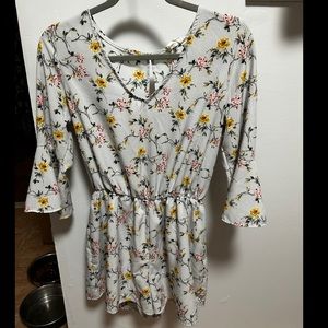 Floral Blue Striped Romper